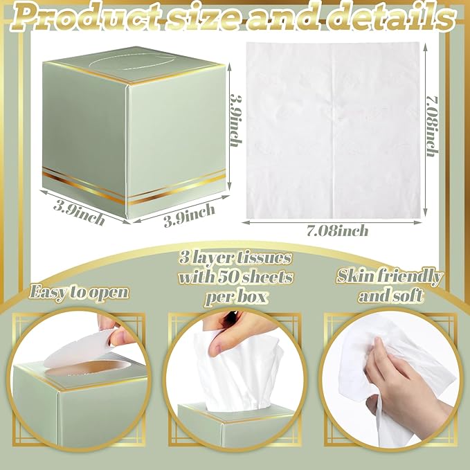 12 Pack Facial Tissues Cube Boxes Face Tissue Box 600 Sheets 3 ply Square Tissues Soft Tissue Paper Bulk for Car Pocket Toilet Household Bedroom Family(Sage Green)