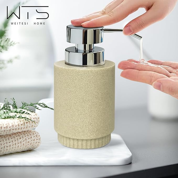 Resin Soap Dispenser for Bathroom, Hand Lotion Liquid Dispenser Easy-to-Press with Reusable Plastic Pump for Shampoo Bathroom Kitchen Countertop Rust-Proof 10 oz Beige