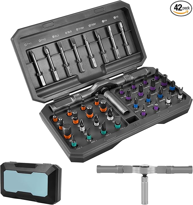 42 in 1 Magnetic Screwdriver Set, Multi Bit Ratchet Screwdriver Set with 40Pcs S2 Bits and Detachable Ratcheting Handle in Storage Case, Portable Repair Tool Kit for DIY Furniture Electronics Bicycle