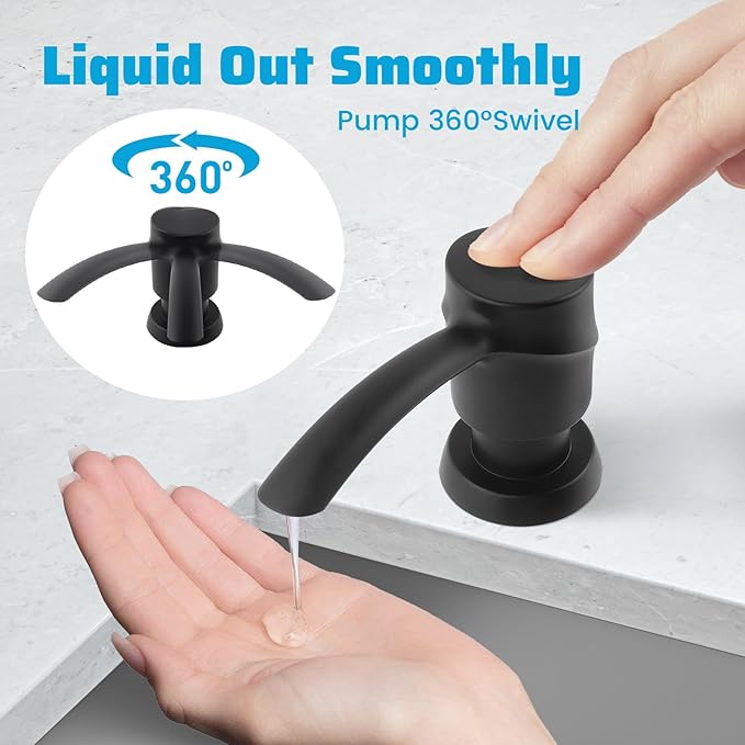 SAMODRA Sink Soap Dispenser Lotion Dispenser for Kitchen Sink, Built in Dispenser Matte Black ABS Pump Head, with 11 OZ Bottle