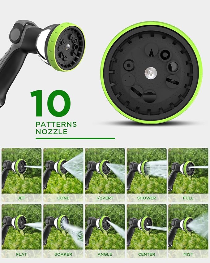 Retractable Garden Hose Reel, 1/2 Inch x 100 ft + 6 ft Wall Mount Hose Reel with Automatic Slow Rewind System, Any Length Lock, 10 Patterns Hose Nozzle, 180°Swivel Bracket, for Garden Watering