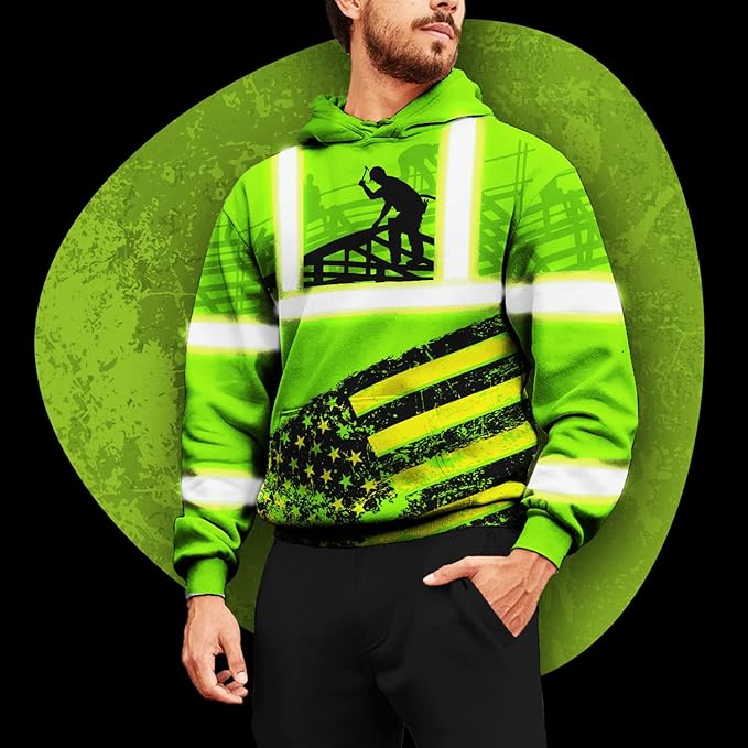 Matedecor High Visibility Hi Vis Hoodie for Men - Jobs Collection Custom Name Class 3 Reflective Safety Workwear