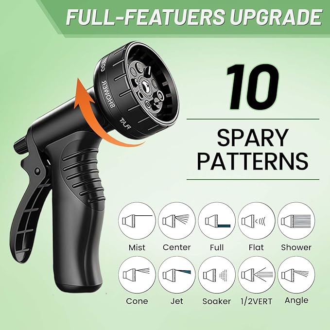 Non-Expandable Garden Hose 100 ft, Flexible Water Hose with 10 Function Nozzles, Leak-Proof Design High-Density Fabric&Shut-Off Valve, Hose Straps Garden Hose Pipe for Car Wash, Yard, Camper, Lawn
