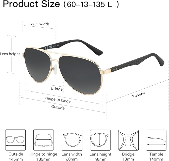 ZENOTTIC Polarized Aviator Sunglasses for Men Carbon Fiber Temple Pilot Sun Glasses with Mirrored Lens UV Protection