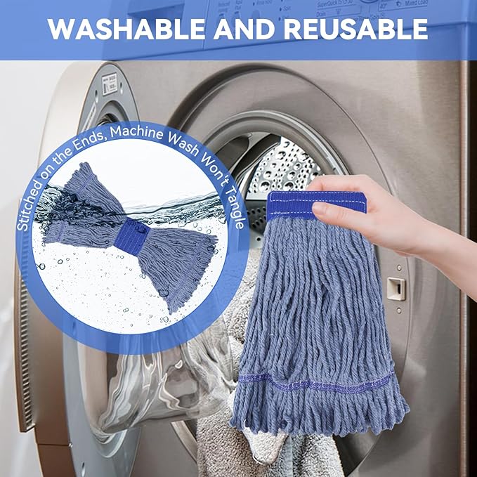 Commercial Heavy Duty Mop Heads Replacement for Rubbermaid: 6 Packs Industrial Wet Mop Head for Floor Cleaning - Cotton Commercial Products Wet Refills
