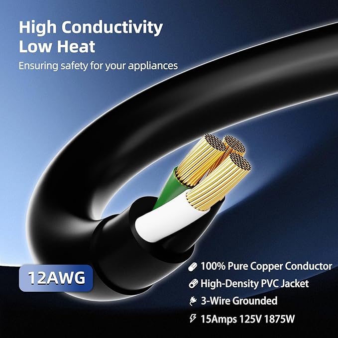 100 FT Outdoor Extension Cord with Multiple Outlets, 12 Gauge Heavy Duty Black Extension Cord Waterproof with 3 Outlet, 3 Prong Power Cord for Garden and Home Use Indicator Light, ETL Listed