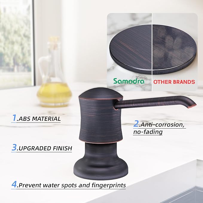 SAMODRA Sink Soap Dispenser and Extension Tube Kit, ABS Pump Head Bronzed Built in Design with 39” Extension Tube to Soap Bottle, No More Messy Refills(No Bottle)