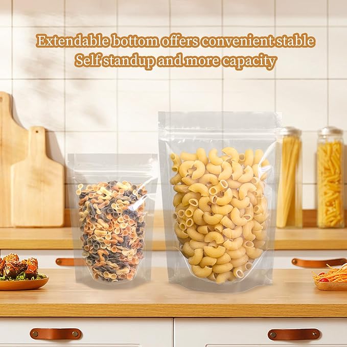 50 Pcs 7.9"X5.5" Clear Stand Up Zipper Seal Bgas,Reuseable Plastic Pouch for Food Storage, Transparent Sealing Food Pouches Snack Packing,Cookie,Snack,Spices,Pet Food and Drinking
