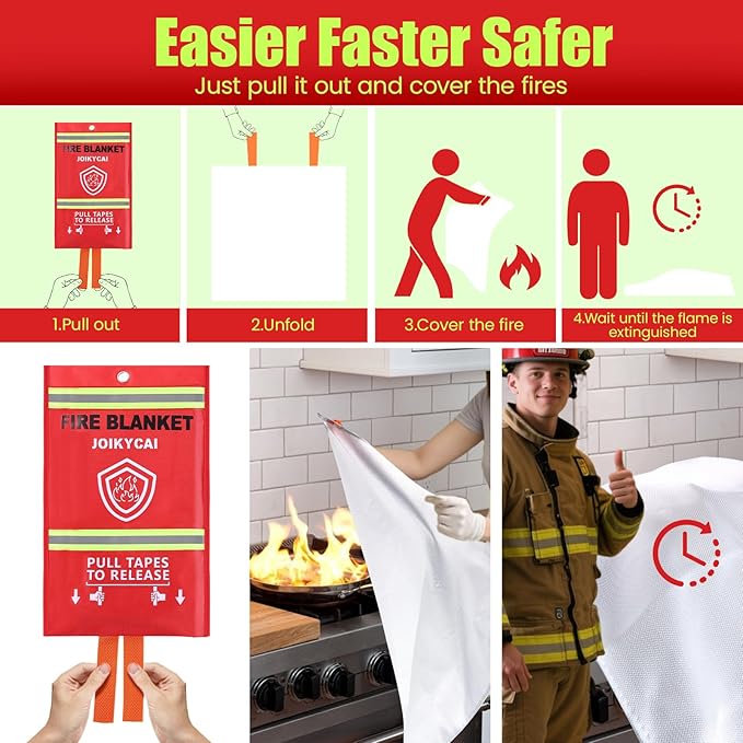 Fire Blankets Emergency For Home Survival Fire Blanket For Home And Kitchen Fire Suppression Blanket Fireproof Fiberglass Fire Safety Blanket RV Grill Fireplace Car Camping Hook Whistle 40"x40" 5 Pack