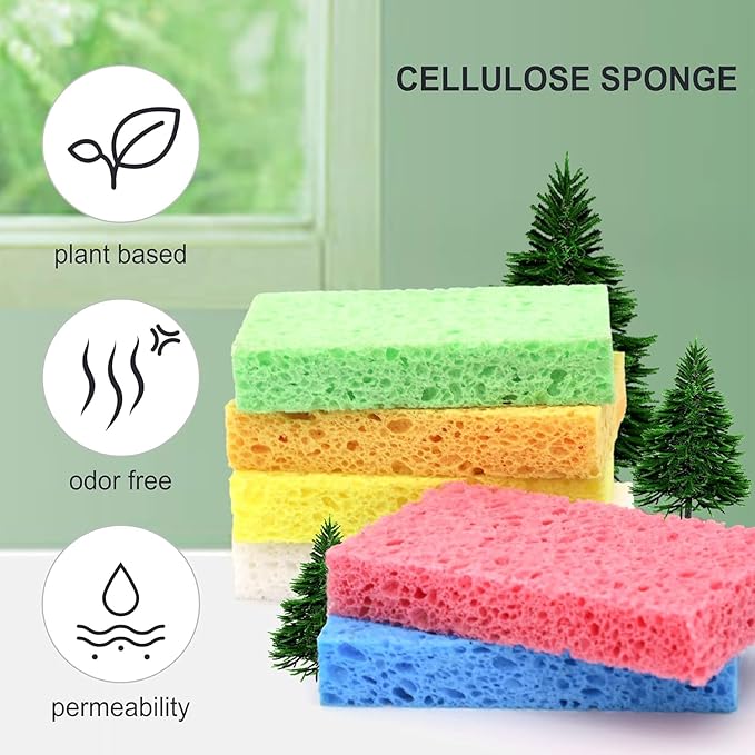 ARCLIBER Cellulose Sponges, Heavy Duty Scrub Kitchen Sponge, Clean Tough Messes Without Scratching, Pop Up Eco Sponges DIY Green (6 Pack), TBWS-10006-Gr