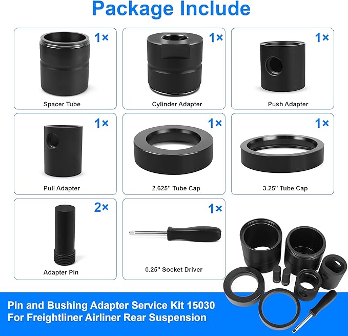 Pin and Bushing Adapter Service Kit 15030, to be Used with The Pin & Bushing Starter Kit for Heavy Duty Semi Trucks & Equipment, Adapter Tool for Removing Pins & Bushings