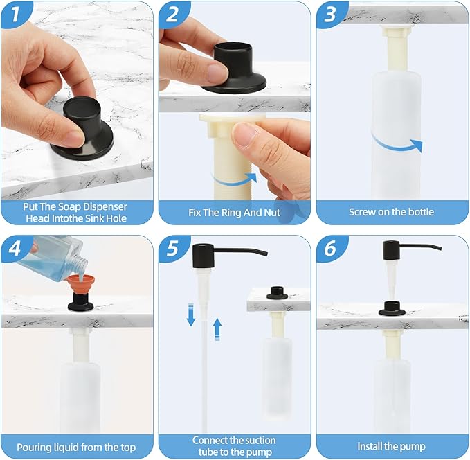 Soap Dispenser for Kitchen Sink Black Built in Soap Dispenser Pump Dish Liquid Countertop with Bottle