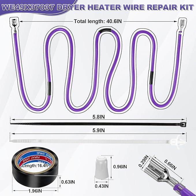 WE49X37037 Dryer Heater Wire Repair Kit Compatible with GE/Hotpoint Dryers Replaces WE49X32946 AP7217217 EAP17137283 PS17137283 PD00084037 with 1x16FT Black Electrical Tape