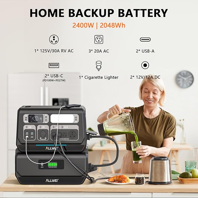 ALLWEI Power Station 2400W Solar Generator with 2x 200W Solar Panels & B200 PRO Expansion Battery, 4096Wh Portable Power Station, Fast Charge in 1.5H, UPS Battery Backup for RV Camping Home Off-Grid