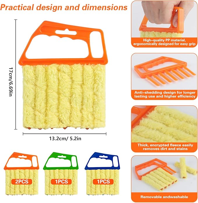 8pcs Window Venetian Blind Cleaner Duster Tool,Blind Duster for Cleaning,Microfiber 7Finger Duster Brush Dusting Cleaner Tool for Window Shutters Air Conditioner Vinyl Wood Blinds,with 8 Cloth Cover