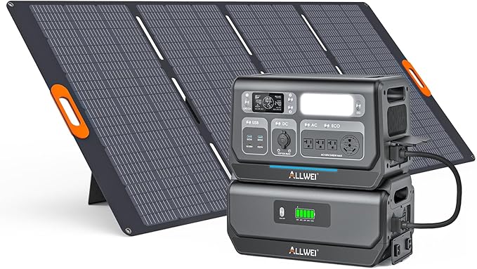 ALLWEI 2400W Portable Power Station (Surge 4800W) with 1x400W Solar Panel and 1x2048Wh Expansion Battery B200PRO Included, 4 AC Outlet, Home Battery Backup Generator for RV Camping Emergency Outdoor