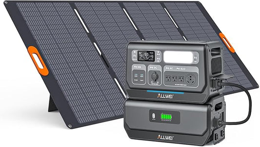 ALLWEI 2400W Portable Power Station (Surge 4800W) with 1x400W Solar Panel and 1x2048Wh Expansion Battery B200PRO Included, 4 AC Outlet, Home Battery Backup Generator for RV Camping Emergency Outdoor