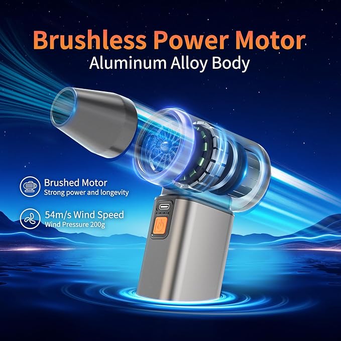 Compressed Air Duster, Stepless Speed Electric Air Duster, Metal Shell Air Blower with Brushless Motor, 120000 RPM Keyboard Cleaner Replaces Canned Air for Outdoors, Car, Home Cleaning