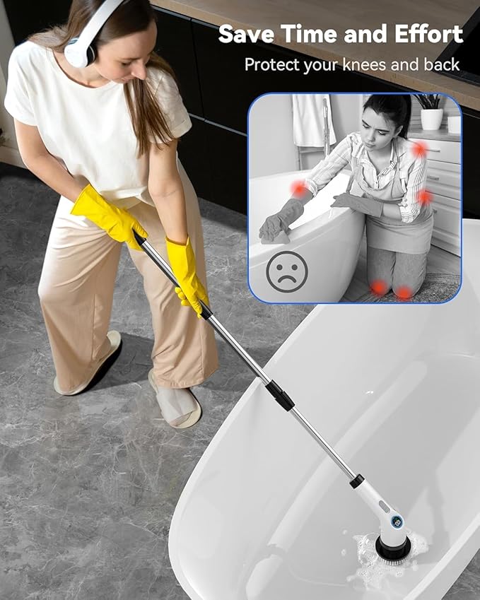 Electric Spin Scrubber Cleaning Bathroom: Shower Cleaner Brush, Cordless Power Scrubber for Tub Tile and Floor (Handle Length 50)
