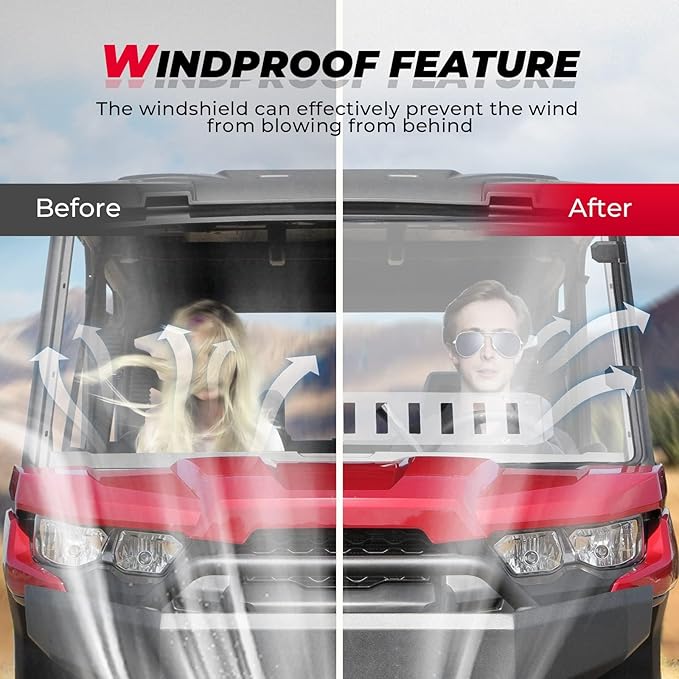 KEMIMOTO UTV Front Full Windshield SXS Front Windscreen Slide-Vent Polycarbonate Wind Screen Compatible with Can Am Defender HD 5/ 8 / 10 / MAX 2016 2017 2018 2019 2020 2021 2022 2023 2024 2025