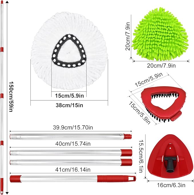 Spin Mop Replacement Head Base Scrub Brush Handle, 4-Section 30-to-58 inch Mop Replacement Stick Compatible with Ocedar Handle for Easy Wring Mops Refills 7 Pack