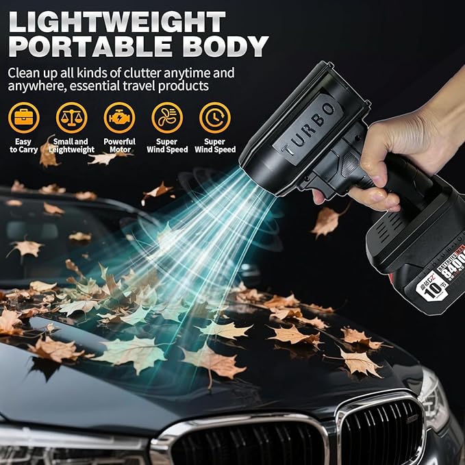 Electric Cordless Leaf Blower, 150,000 RPM Turbo, 200 Mph, High-Power Blower, Portable Handheld Leaf Blower for Patio Cleaning, Lawn Care, Blowing Leaves (for Makita)