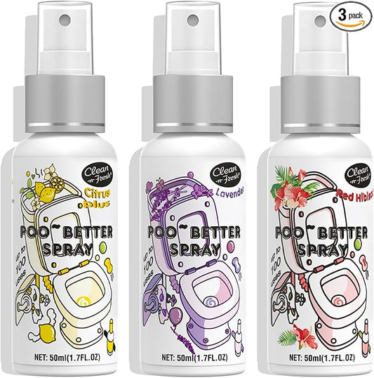 Clean-n-Fresh Toilet Spray, Variety Pack of 3 - Citrus/Lavender/Hibiscus, Bathroom & Toilet Odor Elimination, Travel Size 1.7 Fl Oz Each, Total 5.1 Fl Oz