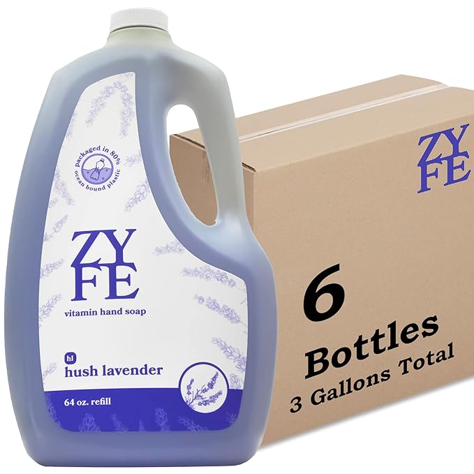 Lavendar Hand Soap Refill 6-pack [3 Gallon] Liquid Hand wash Refill Gallon - Natural Plant Derived Moisturizing Handsoap with Essential Oil Fragrance - Bulk for School Office Airbnb Gym