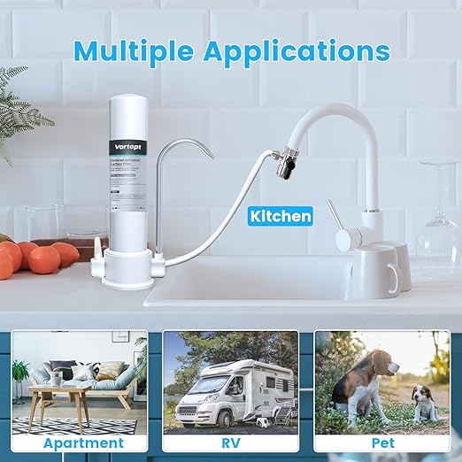 Vortopt Countertop Water Filtration System - Faucet Water Filter for Sink - Water Purifier for Kitchen - Reduces Chlorine, Heavy Metals, Bad Odors - F8 - Includes 1 Filter