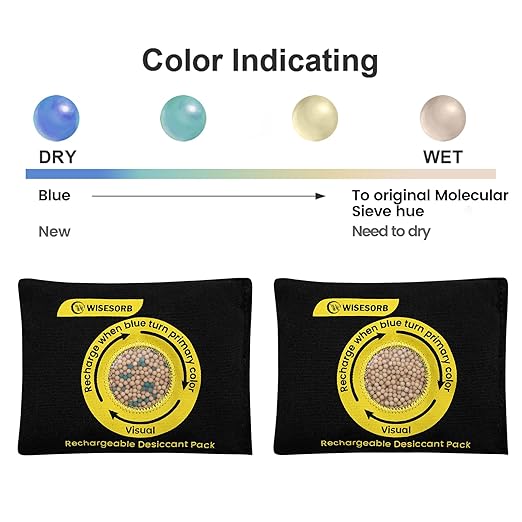 100g Reusable Molecular Sieve Desiccant Packs – Rechargeable Dehumidifier with Color Indicator for Storage, Gun Safes, Electronics, 3D Printing Filaments, Closets, Cars [3 Pack]