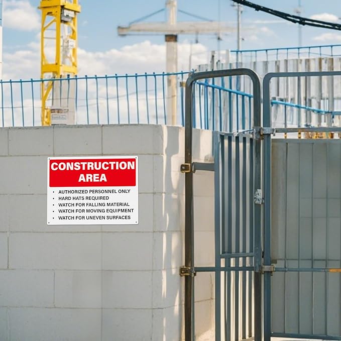 2 Pack Construction Area Signs Authorized Personnel Only Sign 14 × 10 Inches Aluminum Rust Free Fade Resistant Signage for Indoor Outdoor Use