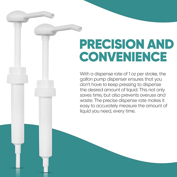 Gallon Pump Dispenser - Dispenses 1 Ounce Per Stroke - Heavy-Duty Leak Proof, BPA Free, White, 2 Count, 2 Set, Cylindrical, Plastic, 1 fl. Oz., 38/400, Pack of 2