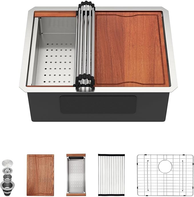 Dcolora 24 in. Undermount Wet Bar Sink Small Kitchen Sink Stainless Steel Under Counter Single Bowl Workstation 24"×19"×10",DC-U1111