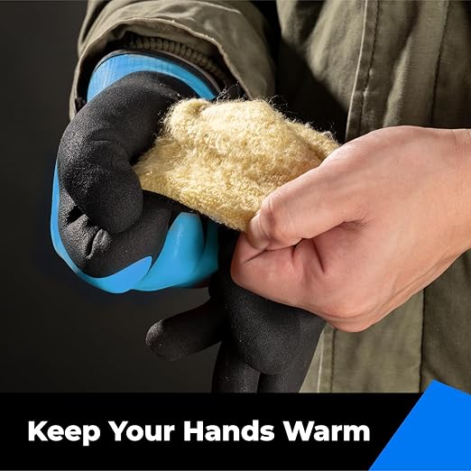 toolant 100% Waterproof Gloves Bulk Pack, 3 Pairs, Winter Work Gloves for Extreme Cold, Touchsreen, Warm Gloves for Freezer, Fishing and Gardening, with Grip, Blue, X-Large