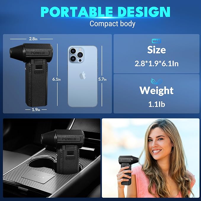 Violent Turbo Fan,Electric Compressed Air Duster & Vacuum Cleaner, Portable Rechargeable Cordless Handheld Air Blower with LED Light & Power Bank for PC, Outdoor, House, Car,20000mAh