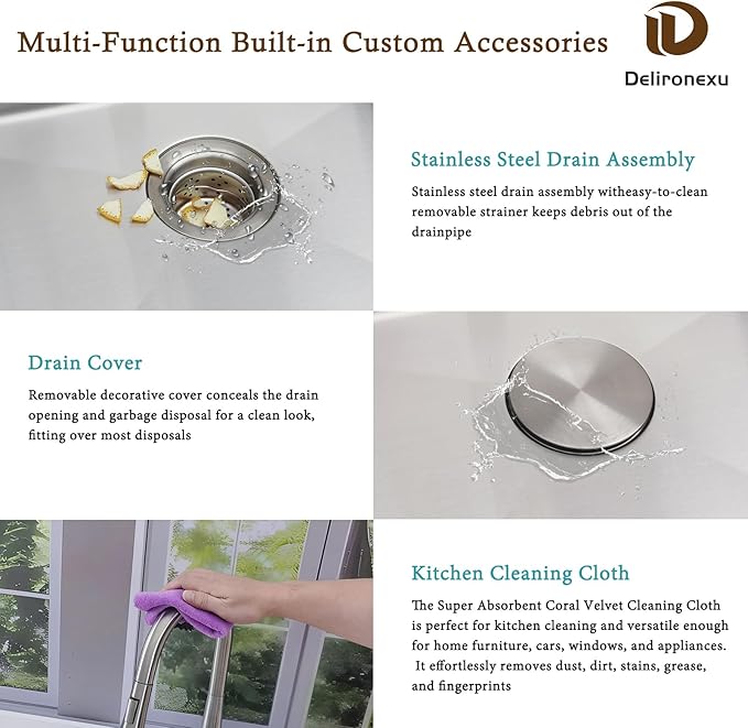 18 Inch Undermount Bar Sink – Delironexu 18 Gauge Stainless Steel Bar Sink, 18x18x8 Small Kitchen sink with Brushed Finish, Wet bar sinks Undermount for RV, Outdoor, and Prep Use