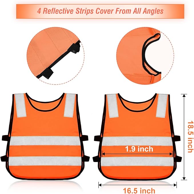 Geyoga 10 Pcs Kids Reflective Vest Bulk Visibility Child Safety Construction Vest Toddler Protective Orange Clothes for Boys Girls Cycling Walking Skiing Skateboarding Runner