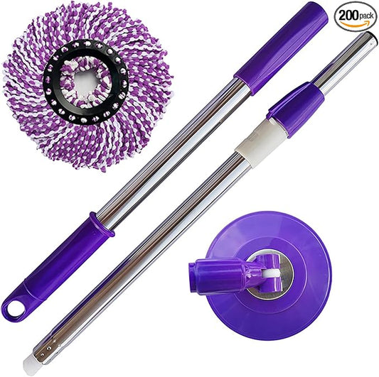 Spin Mop Replacement Handle, 47.6-inch 360 Degrees Rotating Telescopic Replacement Mop Stick with Robust Reinforced Plastic Disc for Spin Mop Bucket Cleaning System (Plastic Disc,Purple)