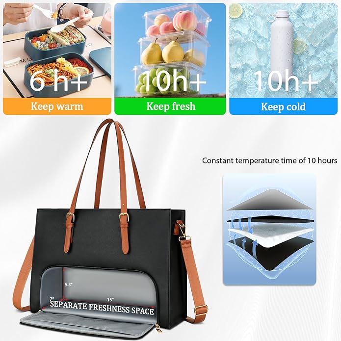 KKXIU Lunch Tote Bag for Women 15.6 Inch Laptop Briefcase Professional Work Purse with Insulated Lunch Compartment Handbags