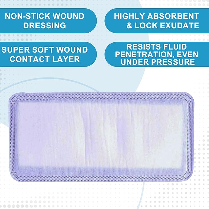MedVance Super Absorbent Dressing, Dressing Pads for Wound Care, for Pressure Ulcers and 1st/2nd Degree Burns, Superior Moisture Absorbency Bandages, Box of 5 dressings (4"x8")