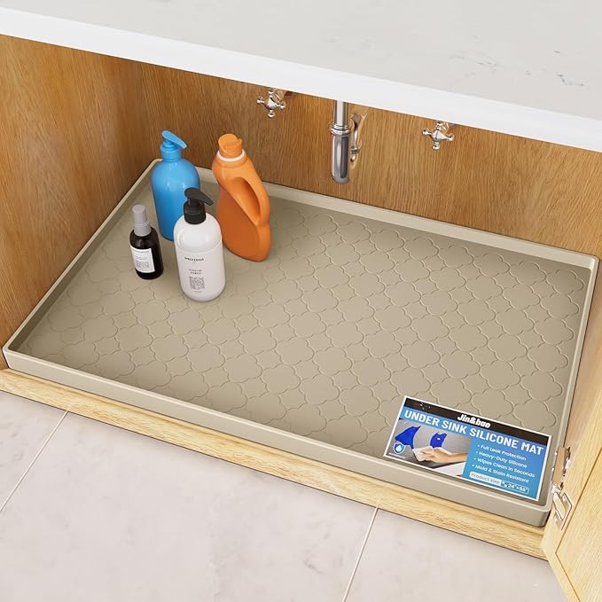 Jin&Bao Waterproof Under Sink Mat 22x19 for Kitchen and Bathroom, Thicken Cabinet Protector and Kitchen Shelf Liner, Organizer and Storage, Multipurpose Mat for Pets, Coffee Area, and Shoe Entryway