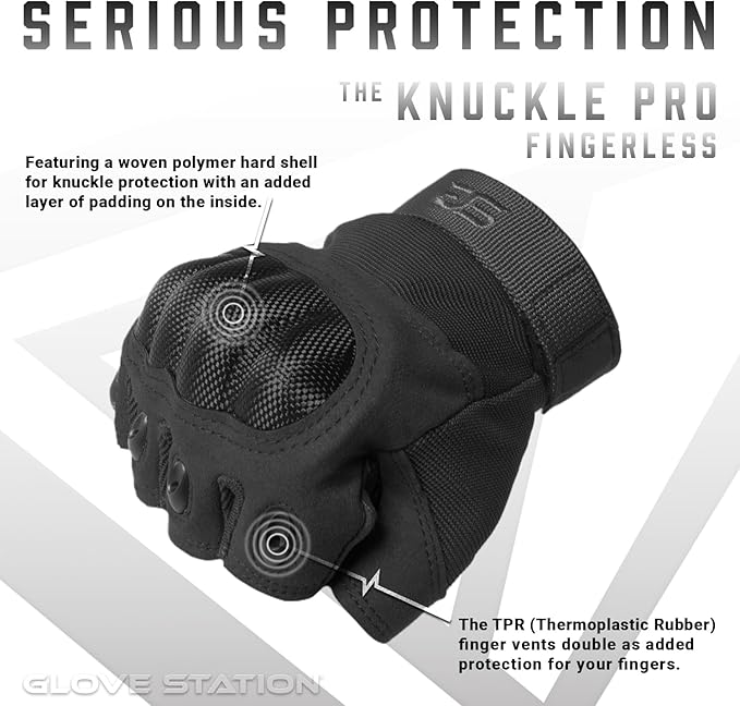 Glove Station- Fingerless Knuckle Tactical Gloves for Men - Motorcycle Gloves for Tactical Shooting, Airsoft, Hunting, Police Work and Hiking