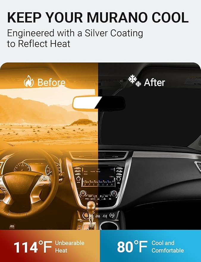 Proadsy 2025 Upgrade Windshield Sun Shade Custom Fit Nissan Murano 2015-2024 2025 4-Layer Foldable Front Sunshade Protector Sun Visor Blocks UV Rays Keep Car Cooler