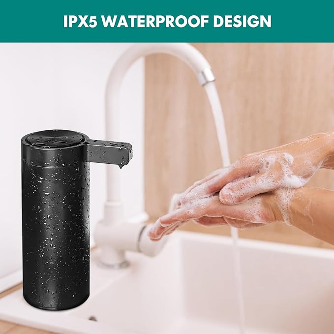 Automatic Soap Dispenser Stainless Steel with Sensor Infrared 9 oz. Soap Dispenser Electric IPX5 Waterproof USB-C Charging Motion Sensor for Kitchen & Bathroom (Black)