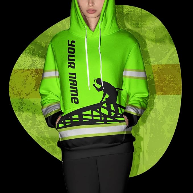 Matedecor High Visibility Hi Vis Hoodie for Men - Jobs Collection Custom Name Class 3 Reflective Safety Workwear
