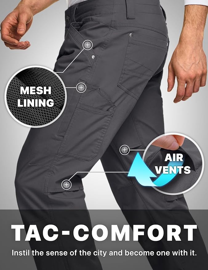 CQR Men's Vent Stretch Pants, Quick Dry Lightweight Casual Cargo Pants, Water Resistant Straight-Fit Utility Work Pants