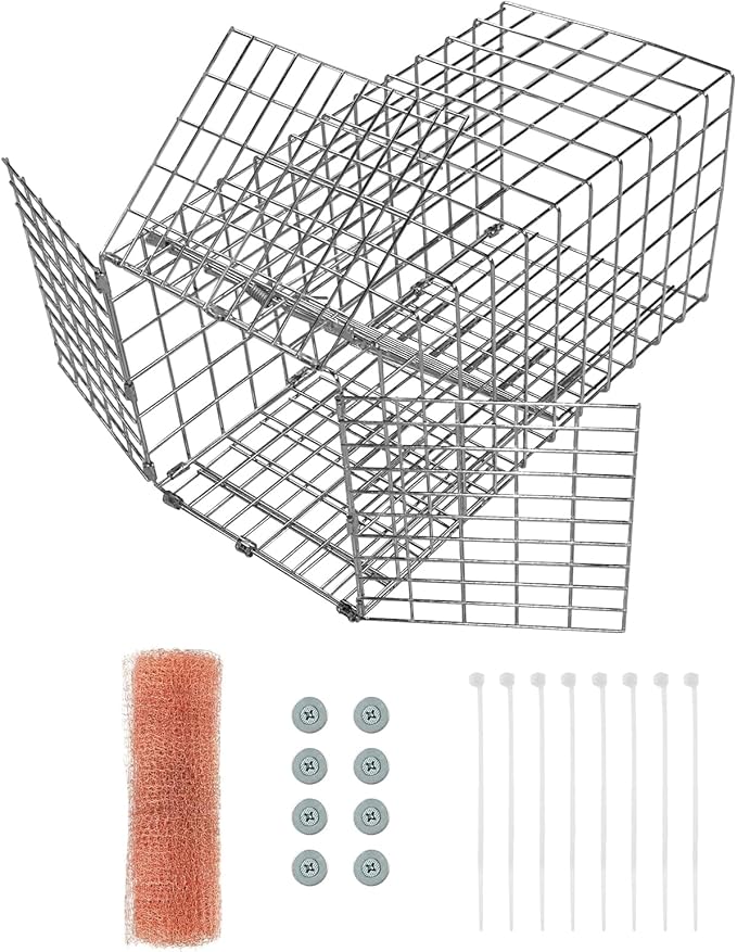 Animal Excluder Cage - 6.3x6.3 Heavy Duty Copper Mesh for Squirrels, Raccoons & Bats | One-Way Humane Pest Control | Attic/Chimney Install Kit Included