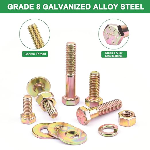 FOLIV 566Pcs Heavy Duty Bolts and Nuts Assortment Kit, Grade 8 Hex Screws Bolts Nuts Kit, 1/4-20 5/16-18 3/8-16, 15 Common Sizes Included