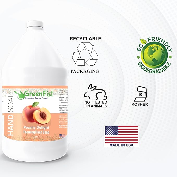 GreenFist Foaming Hand Soap Refills Peach Scent Jug Foam Refill Made in USA, 128 ounce (1 Gallon)