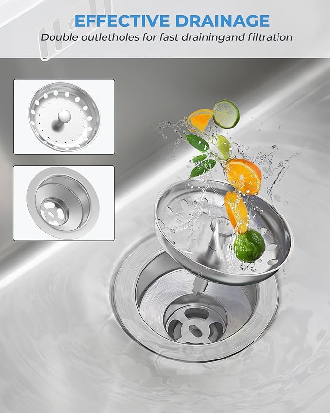3-1/2 Inch Kitchen Sink Drain Assembly Black Sink Drain Strainer with Stainless Steel Strainer Basket and Drain Stopper Replacement for Standard Kitchen Sink Drain